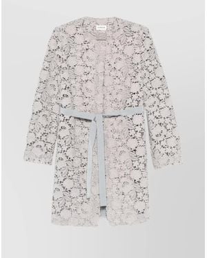 P.A.R.O.S.H. Waist Belted Floral Lace Blazer - White