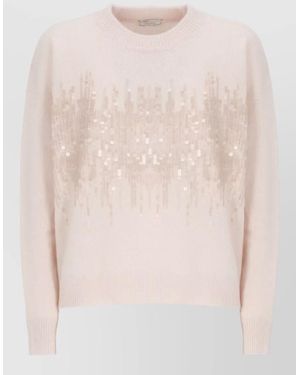 Peserico Crewneck Sweater Sequin Detail - Natural