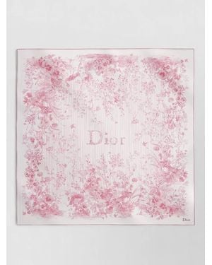 Dior Silk Square Scarf Floral Pattern Stripes - Pink