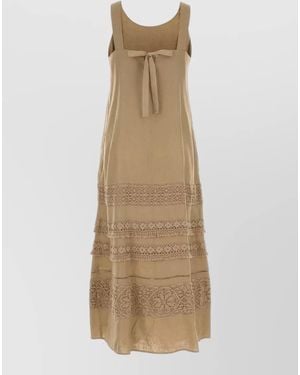 Weekend by Maxmara Linen Dress Bow Detail Lace Tiered Hem - Natural