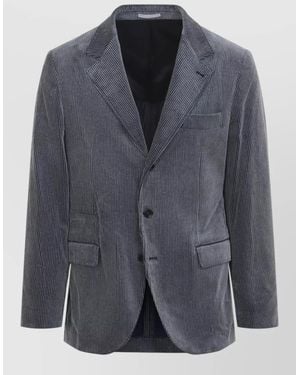 Brunello Cucinelli Corduroy Tailored Suit Jacket Chest Pocket - Gray