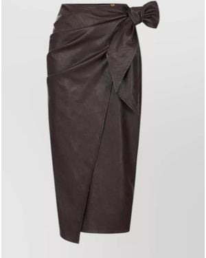 Elisabetta Franchi Midi Wrap Skirt High Waist Leather Look - Brown