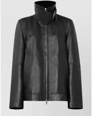 Sportmax Oversized Lambskin Leather Coat Stand Collar - Black