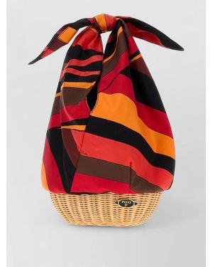 PUCCI Twill Bucket Bag Knot Handle Woven Base - Red