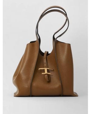 Tod's Small T Bucket Leather Tote Bag - Brown