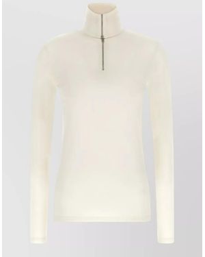 Jil Sander High Neck Long Sleeve Zip Knit Top - Natural