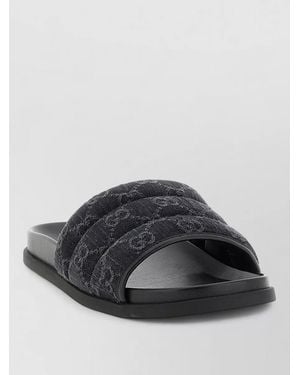 Gucci Gg Denim Slides Open Toe Design - Black