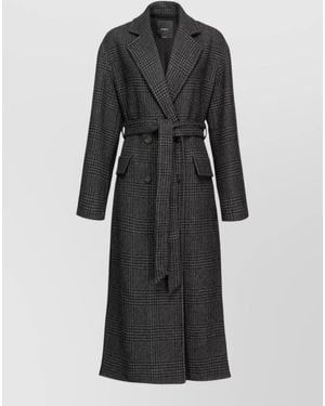 Pinko Long Coat Belted Waist Double Breasted - Black