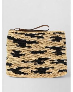 IBELIV Raffia And Leather Crochet Clutch Bag - Metallic