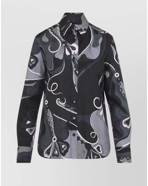 PUCCI Silk Printed Long-Sleeve Shirt - Grey