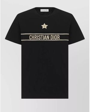 Dior Crew Neck Top Contrast Stripes Star Motif - Black