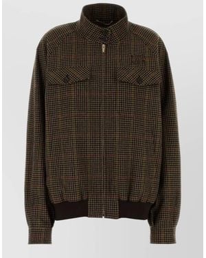 Miu Miu Wool Jacket Check Pattern High Collar - Green