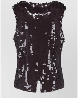 P.A.R.O.S.H. Sequin Top Sleeveless Tie Front V Neckline - Black