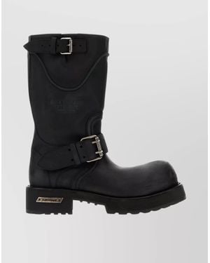 Balenciaga Chunky Sole Leather Mid-Calf Pull Tab Boots - Black