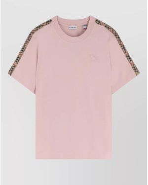Burberry Organic Cotton T Shirt Ribbed Crewneck Check - Pink