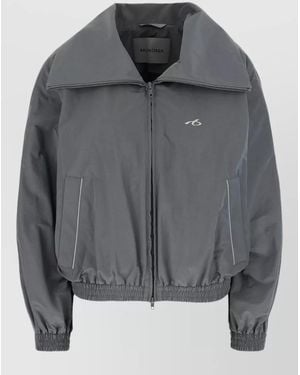 Balenciaga Nylon Cotton Jacket Elasticated Cuffs Oversized Collar - Gray