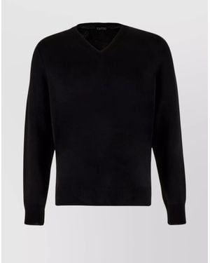 Tom Ford Silk Ribbed V-Neck Jumper - Blue