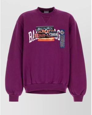 Balenciaga Cotton Sweatshirt Crew Neck Graphic Logo - Purple
