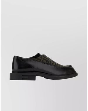 Fendi Polished Leather Lace-Ups With Jacquard Ff Detail - Black