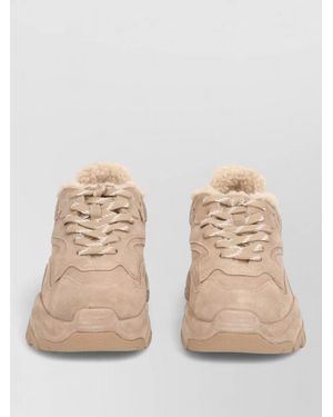 Ash Fur Detail Sneaker Chunky Sole Design - Natural