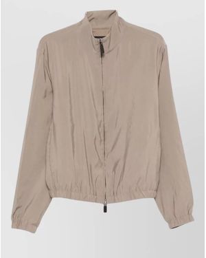 Emporio Armani Short Jackets Elasticated Cuffs Hem High Collar - Natural