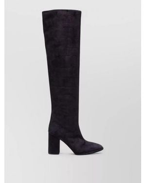 Le Silla Suede Leather Croc-Effect Ankle Boots - Black