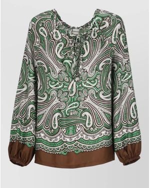 P.A.R.O.S.H. Paisley Silk Blouse Long Sleeves Lace - Green