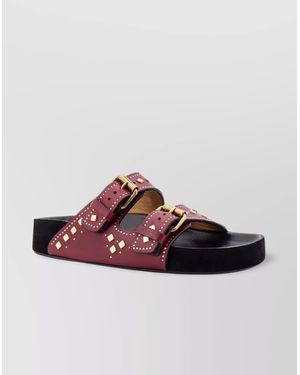 Isabel Marant Leather Sandals Studded Double Buckle - Brown