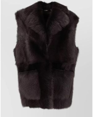 LA ROSE Long Hair Faux Fur Sleeveless Gilet - Black