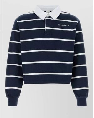 Sporty & Rich Cotton Polo Shirt Long Sleeves Stripes - Blue