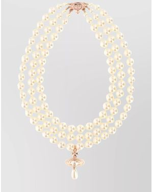Vivienne Westwood Three Strand Pearl Drop Choker Necklace - White