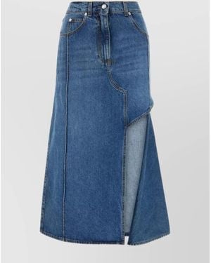 McQueen Denim High-Rise Cutout Midi Pencil Skirt - Blue