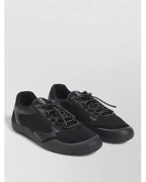 Prada Lace Up Mesh Trainers Round Toe Rubber - Black