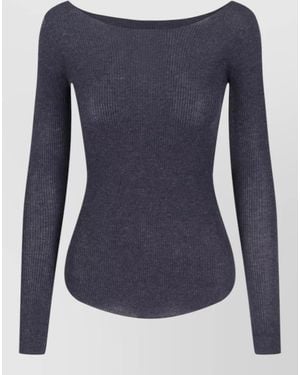 Isabel Marant Boat Neck Long Sleeve Ribbed Knit Top - Blue