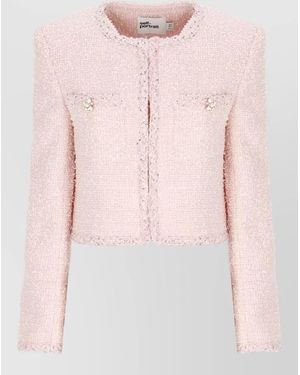 Self-Portrait Cropped Lurex Jacket Bow Detail - Pink