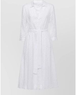 120% Lino Knee Length Dress Shirt Collar Belt - White