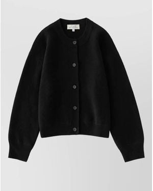Studio Nicholson Cashmere Wool Ribbed Crewneck Cardigan - Black