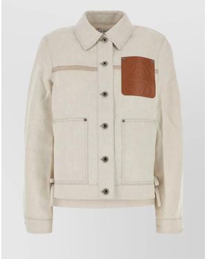 Loewe Jacket Cotton Blend Chest Pocket - Natural