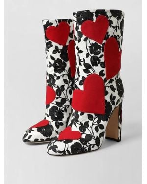 Dolce & Gabbana Floral Motif Leather High Heel Boots - Red