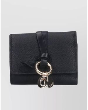 Chloé Flap Ring Detail Textured Fold Wallets - Blue
