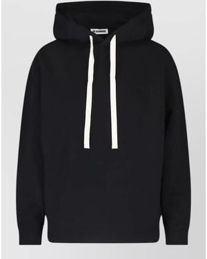 Jil Sander Hooded Sweatshirt Drawstring Hood Ribbed Trims - Black
