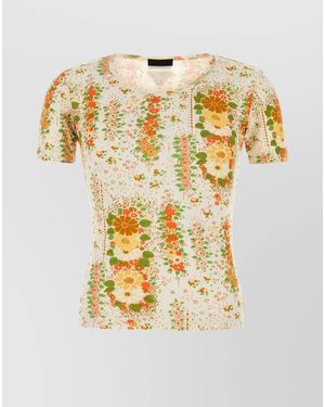 Prada Costina Floral Crewneck T-Shirt - Metallic