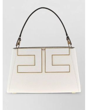 Elisabetta Franchi Textured Faux Leather Shoulder Bag - Natural