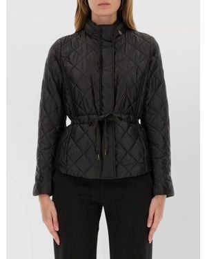 Michael Kors Waist Belted High Collar Quilted Jacket - Black