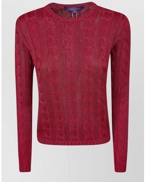 Ralph Lauren Cable Knit Crew Neck Long Sleeve Pullover - Red