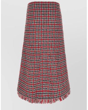 Self-Portrait Checked Knit Midi A-Line Skirt - Red