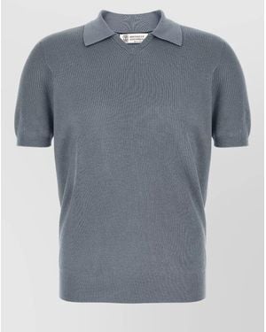 Brunello Cucinelli Coastal Rib Knit Polo Short Sleeves - Blue