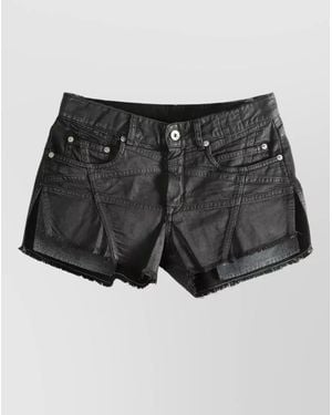 Rick Owens Denim Fringed Cutoff Short Shorts - Black