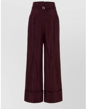 Fendi Silk High-Rise Pleated Wide-Leg Trousers - Purple