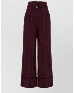 Fendi Silk High-Rise Wide-Leg Belted Pants - Purple
